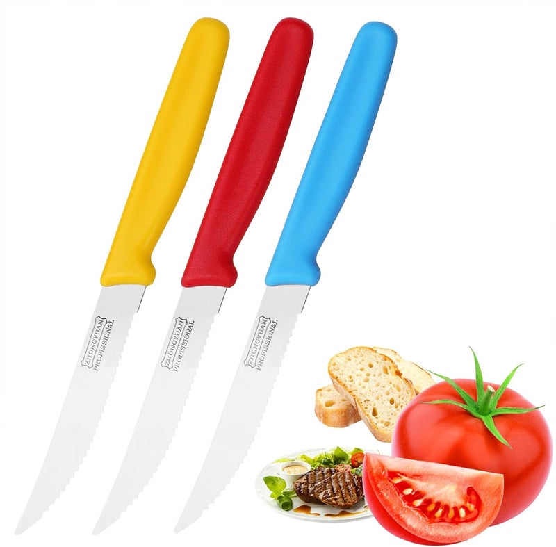Lently 3-Pack Tomato Knife with Premium Serrated Stainless Steel Blade, 4.1" Sharp Tomato Knives & Onion Cutter, Ergonomic Plastic Handle for Slicing Vegetables, Bread, Steak, Fruit and Meat - Image 1